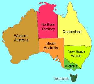 Map of Australia for 'State and Club' section of the site