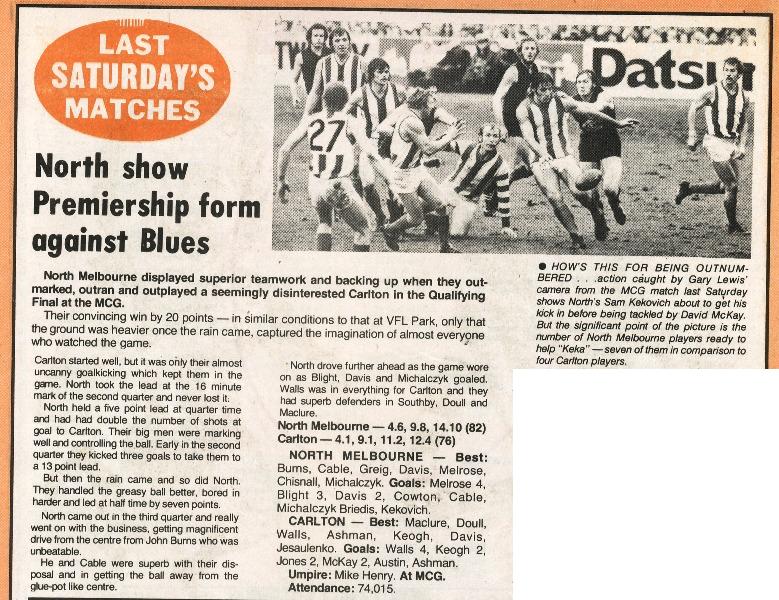 1975 Qual. Final Match Report Vs Nth Melb.