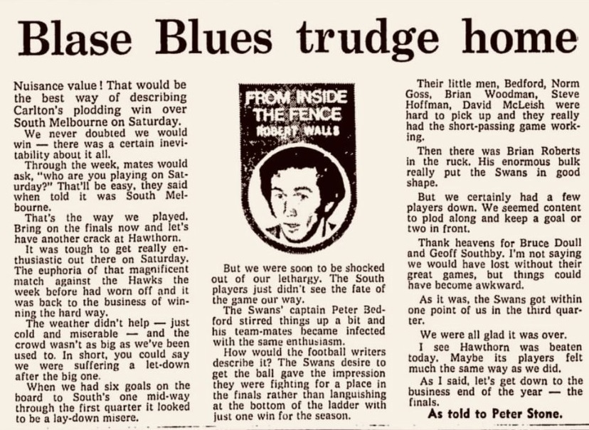 1975 Rd 18 - Carlton vs Sth Melbourne match review.