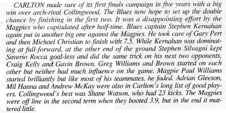 1993 Rd 21 - Match Summary Vs Collingwood.