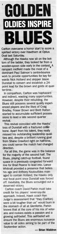 1998 Rd 14 - Match Review Vs Hawks.