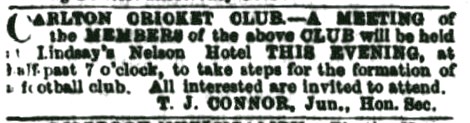 1861 Carlton Football Club advert.
Argus May 17 p8 