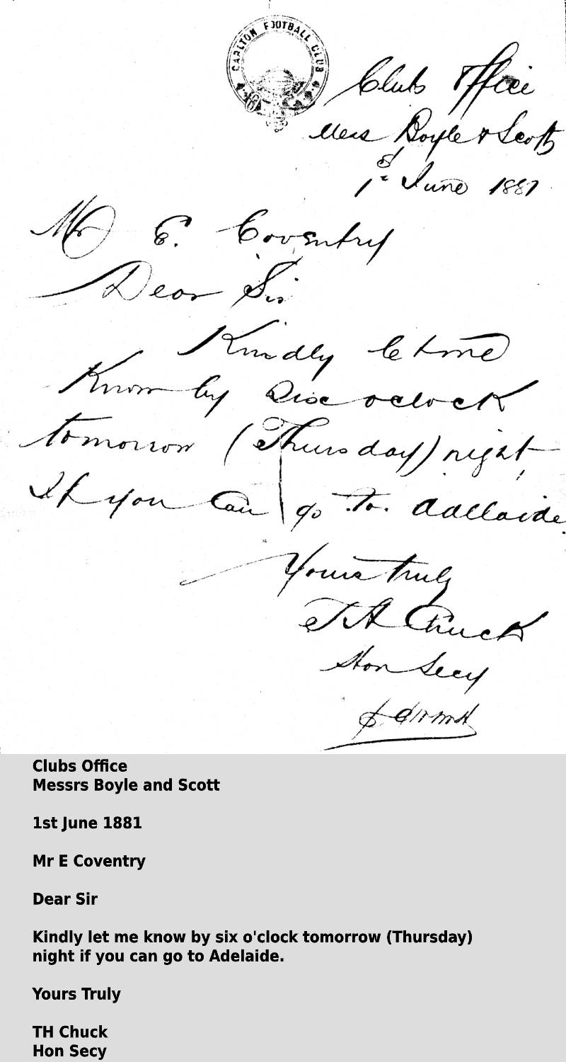 Image of the letter supplied courtesy of the family of E Coventry.