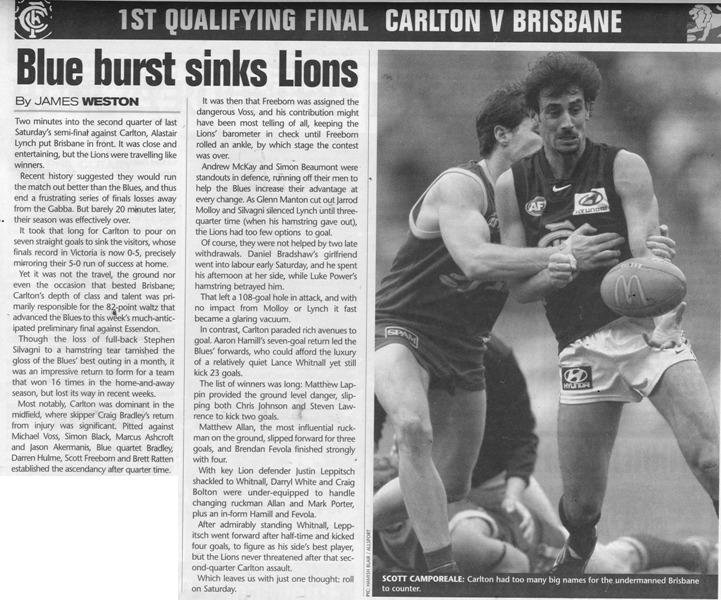 2000 Semi Final - Match Summary Vs Brisbane.