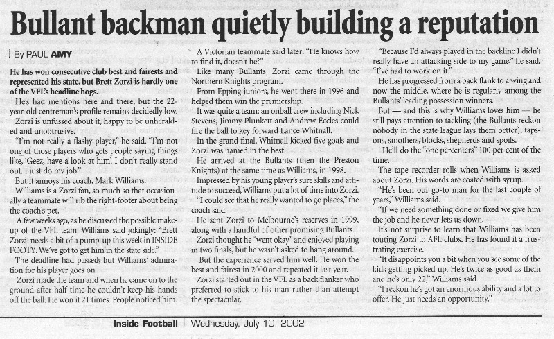 2002 - Brett Zorzi building a reputation (10/07/02).