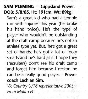 2003 National Draft Bio - Rookie Sam Pleming (Nov 03).