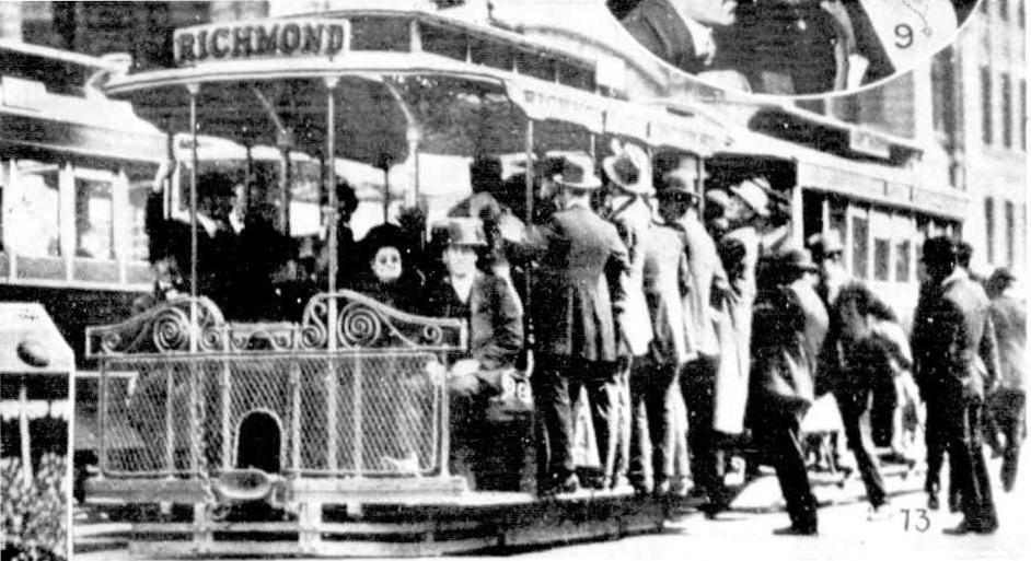 1912 Cable tram carrying supporters to the MCG
Preliminary Final v Essendon
Australasian September 28 p69 