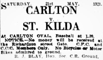 1921 Rnd 3 advert. v St.Kilda
Trove: Herald May 20 p3 