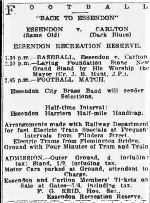 1922 Rnd 1 advert v Essendon at Windy Hill
Herald May 05 