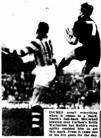 1951 Rnd 10 Keith Warburton v North Melbourne
Trove; Argus July 02