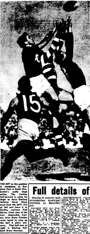 1952 Rnd 19 v Geelong Kardinia Park 
Trove; Argus September 01 p16