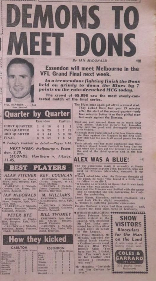 1959 Prelim. Final - Dons defeat Blues.